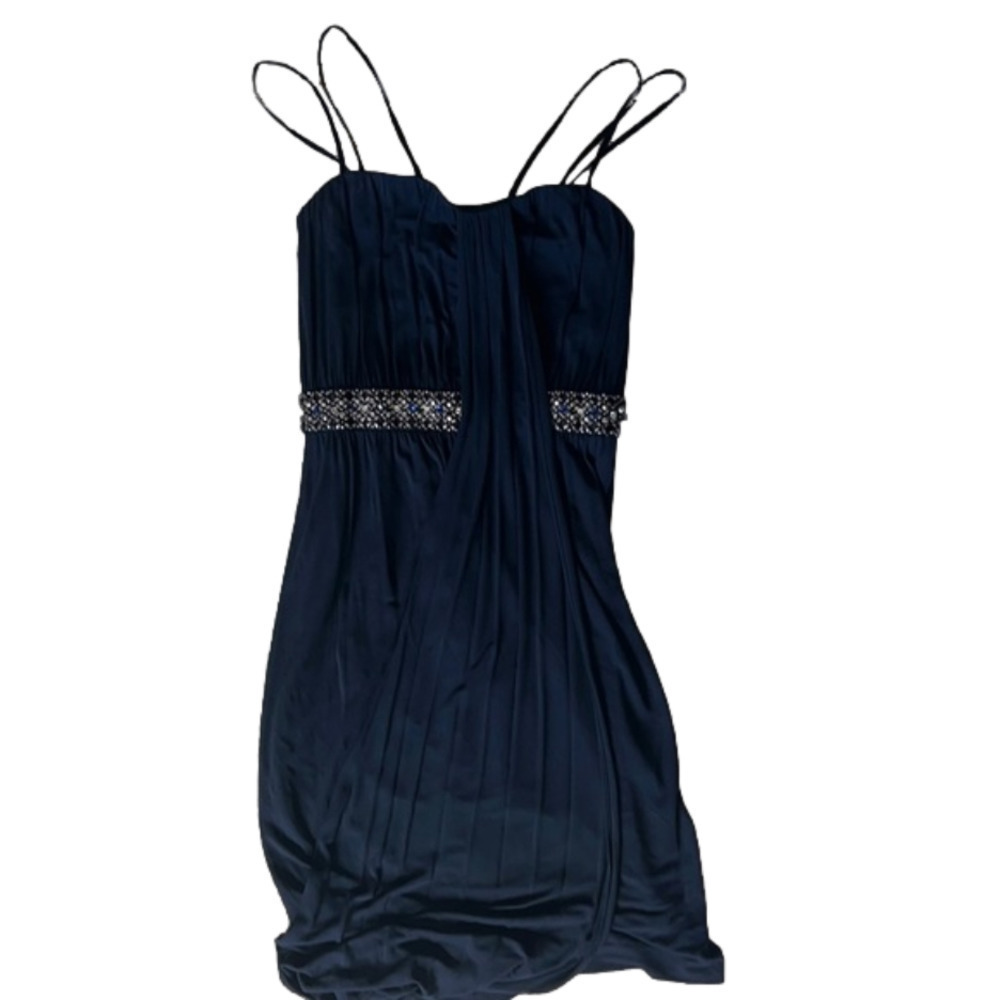 SIZE 2 Marc Bouwer navy blue double strap dress with row of gems.